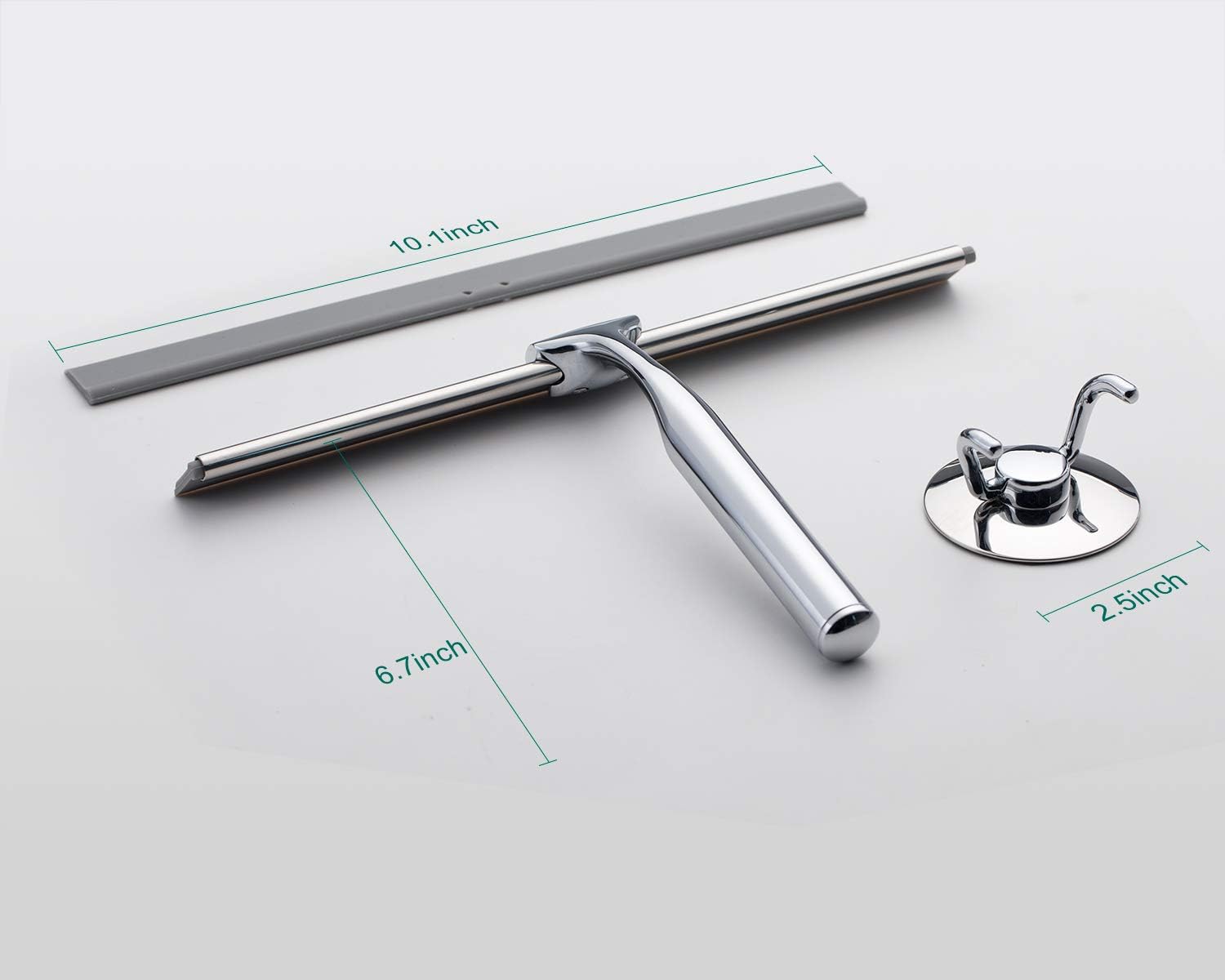 10 inch Shower Squeegee for Shower Doors with Suction Cup Hook & Extra Rubber Blade Bathroom Squeegee Shower Cleaner Glass Wiper Stainless Steel Shower Squeegee for Shower Doors/Mirror/Windows