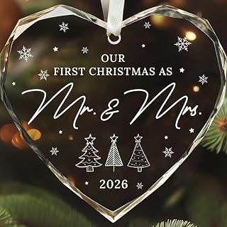 ZAGKOO Wedding Gifts for Couples 2026 - First Christmas Married Ornament, Mr and Mrs Gifts, Wedding Gift Ideas for Newly Wed, Just Married Couples, Bride - 1st Christmas Glass Ornament