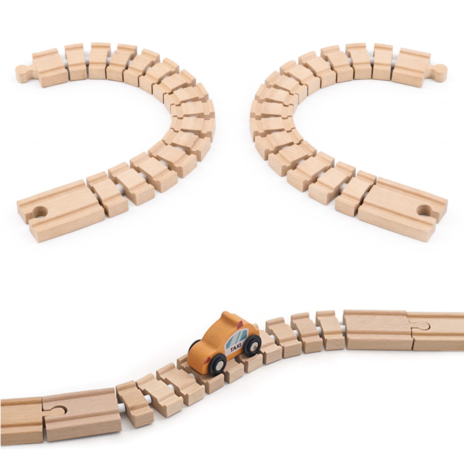Unvtap Pack of 2 Flexible Wooden Railway Rail Connectors, Connectors for Wooden Railways, Track Connectors, Compatible with Brio and Other Common Wooden Railway Systems