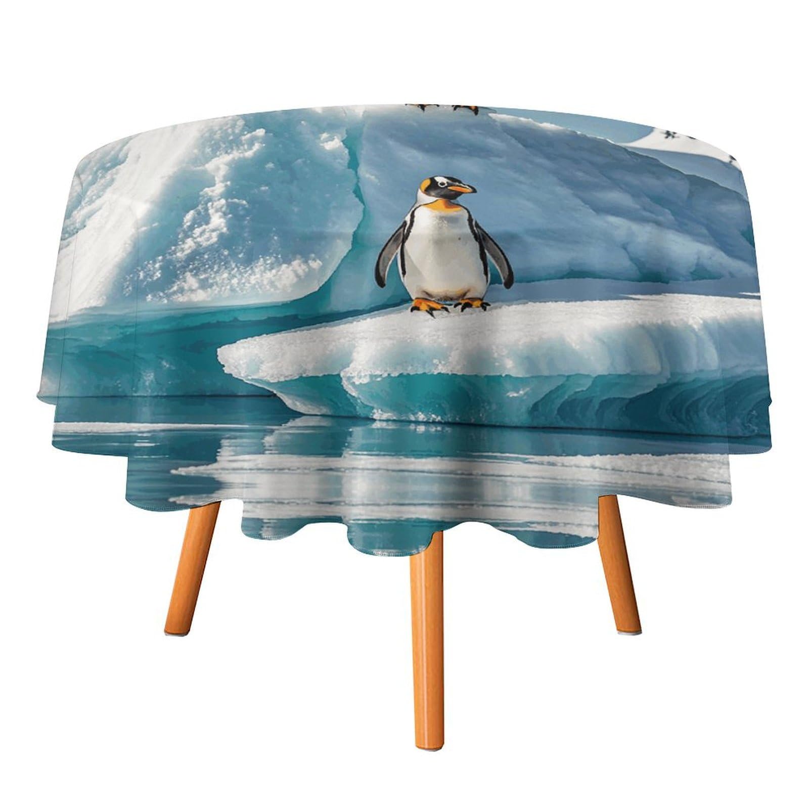 Nappe de Noël ronde lavable 177,8 cm à motif pingouins pour intérieur et pique-nique