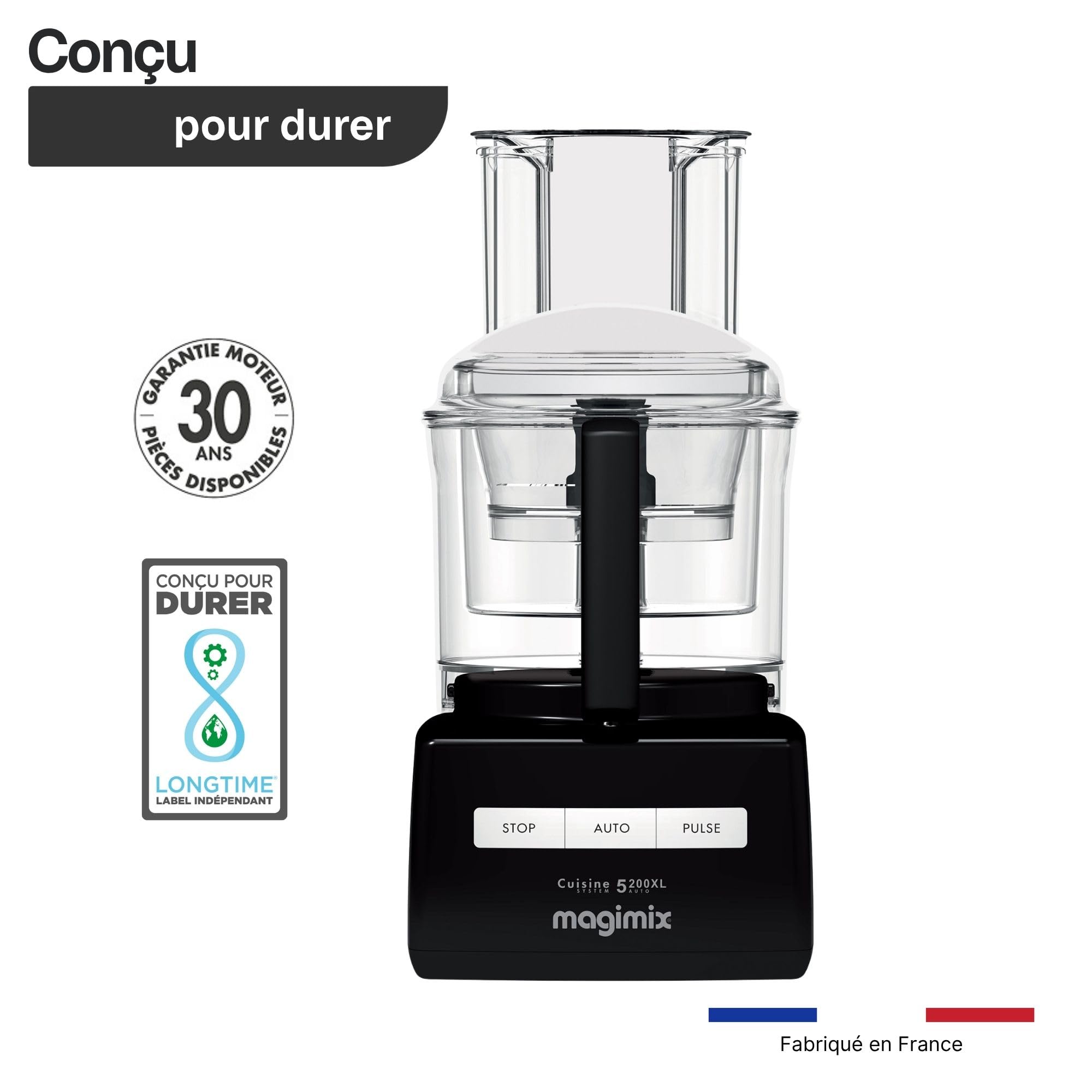 Magimix Robot de Cuisine Multifonction CS 5200 XL - Hachoir, Blender, Presse Agrumes - Bol Magimix 5200 xl 3,6L - Fabriqué EN FRANCE - Noir
