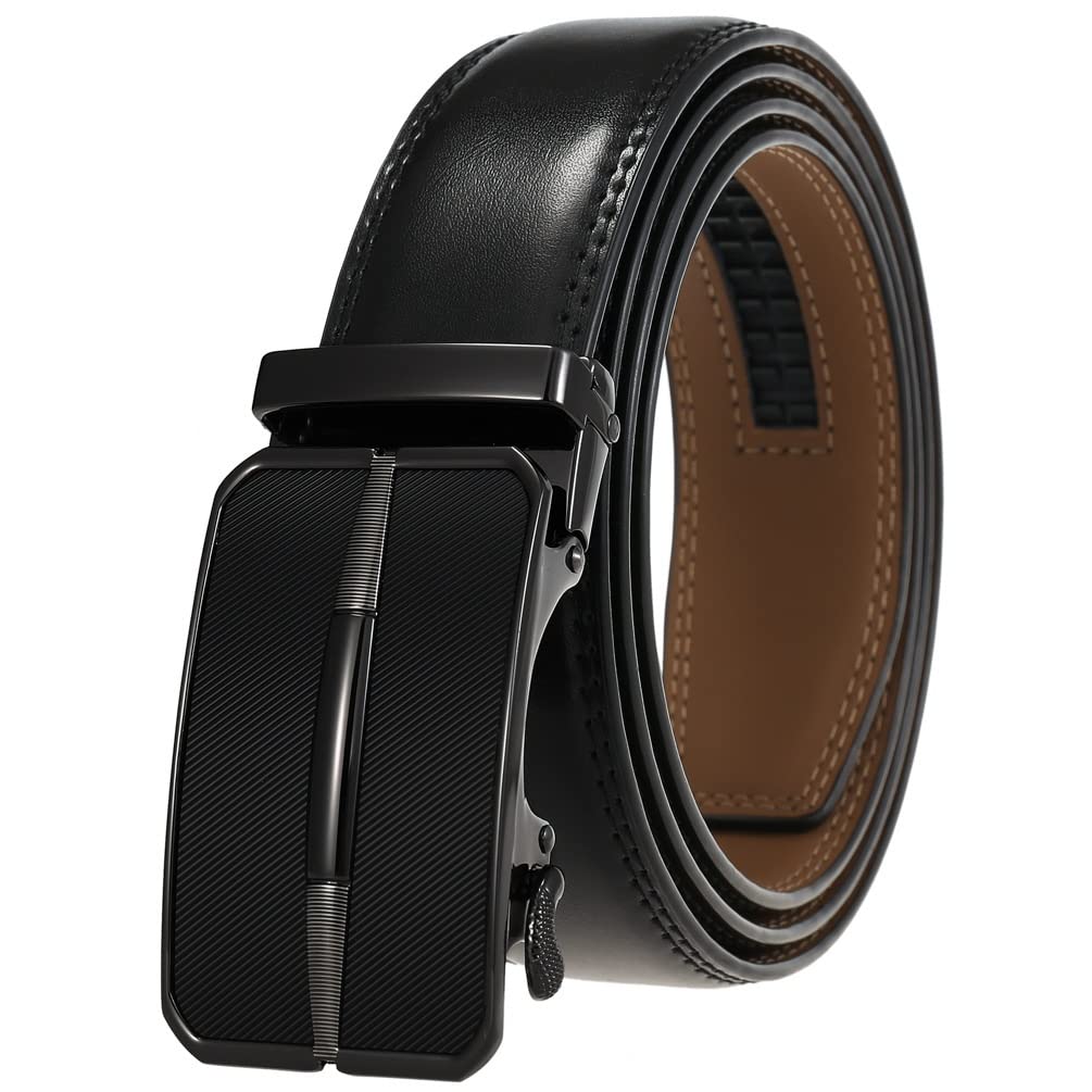 Mens Belt Leather Ratchet Casual Golf Belt Dress Belt with Automatic Buckle Adjustable Slide Color B Size 110cm