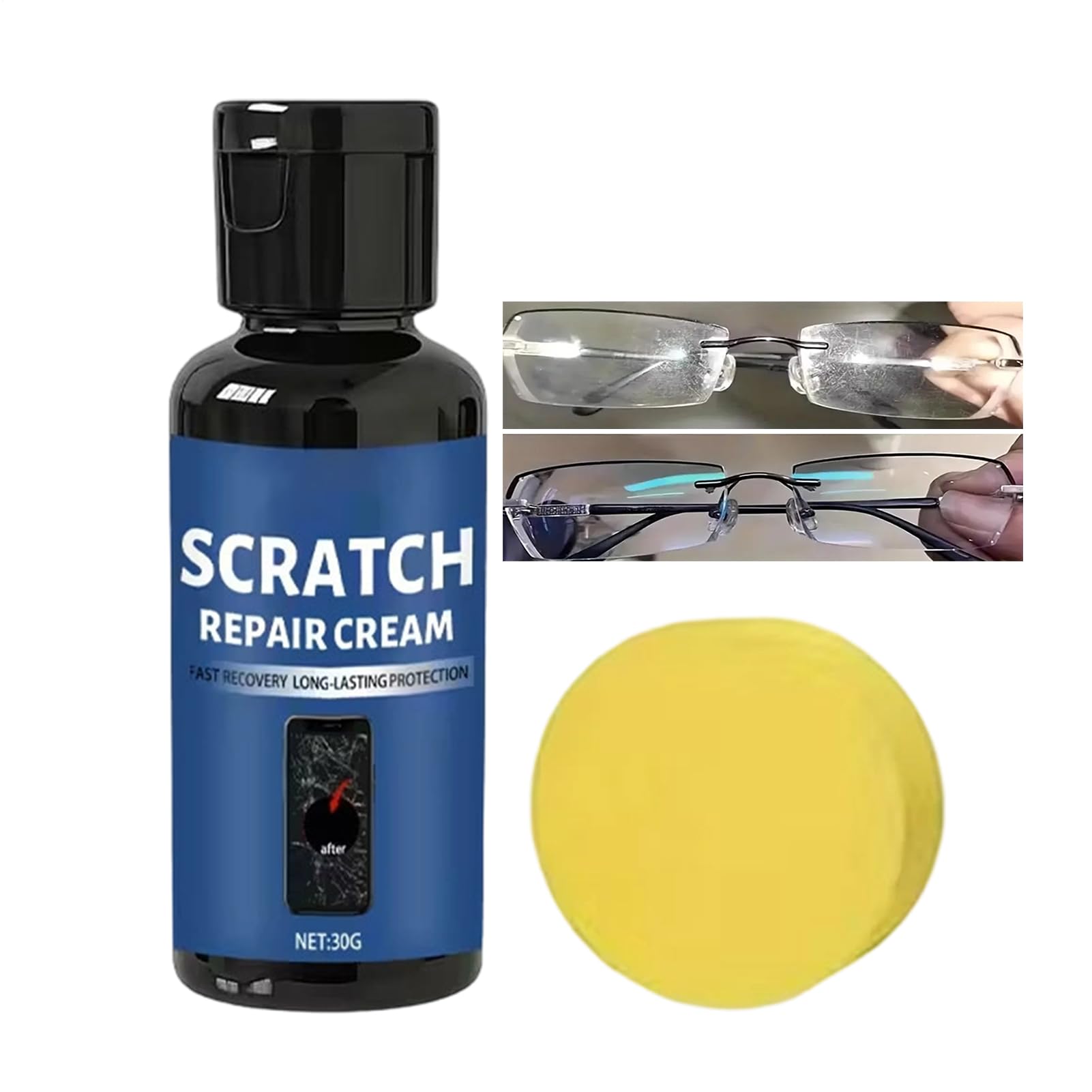 Screen Scratch Remover, Repair Cleaning Polish Kit, 30g Lens Paste for Cameras, Cellphones, Sunglasses, Tablets, Laptops, Durable Cleaning Tool with Fine Polish Formula, Scratch Repair
