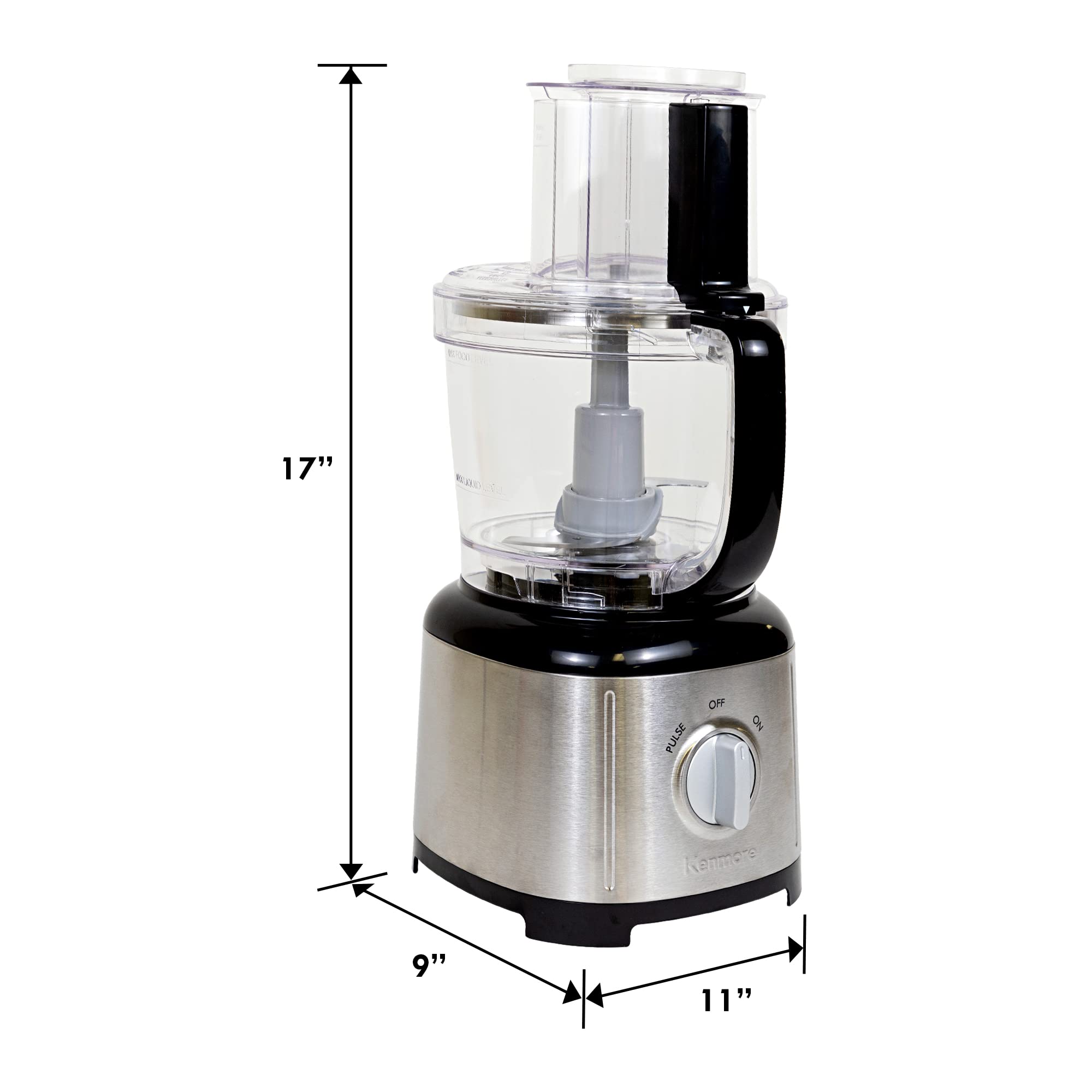 Kenmore - Procesador de alimentos y cortador de verduras con disco reversible para rebanar/triturar, cortar, cortar, picar, rallar, rallar, puré, acero inoxidable, 500 W, negro y plateado