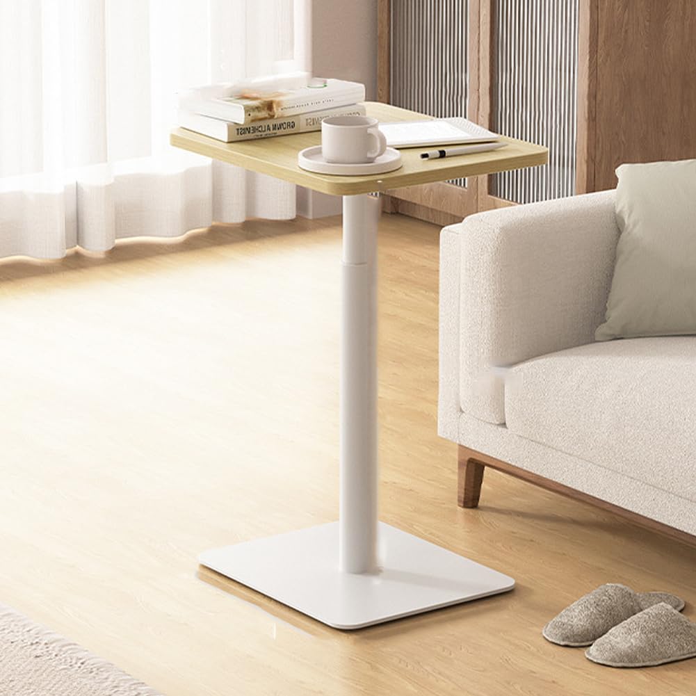 SXZenSpace Pneumatic Height Adjustable Overbed Side Table, Skinny Round End Table for Small Spaces,Couch Tables That Slide under Sofa,Bed,Chair,Maple,Rectangle