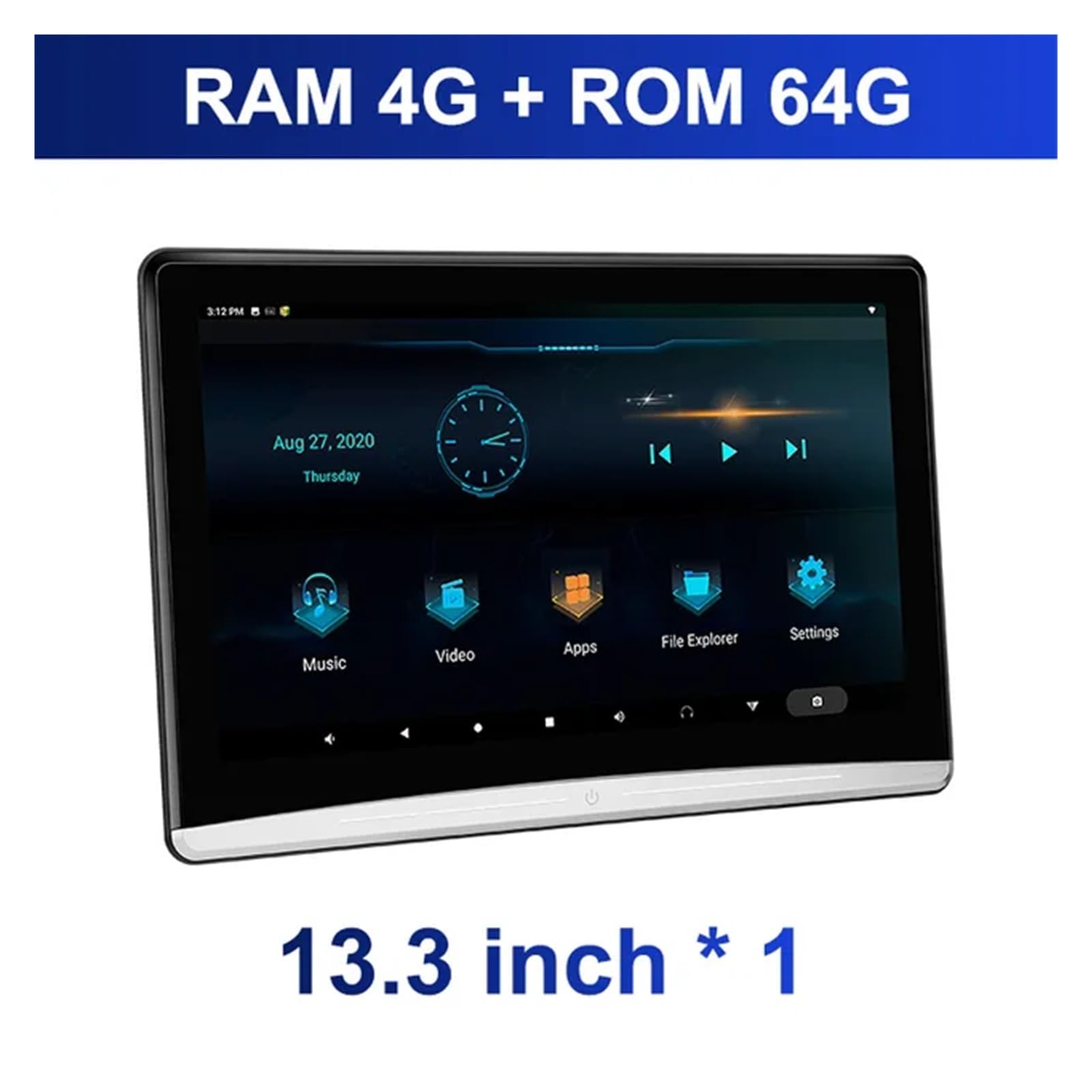 Telewizor Samochodowy Zagłówek Monitor Ekran Dotykowy 13,3 Cala 4K 1080P WIFI Bluetooth USB HDMI Tablet Odtwarzacz Filmów Wideo Łatwa Konfiguracja Na Wycieczki(13.3 in 4G 64G 1)