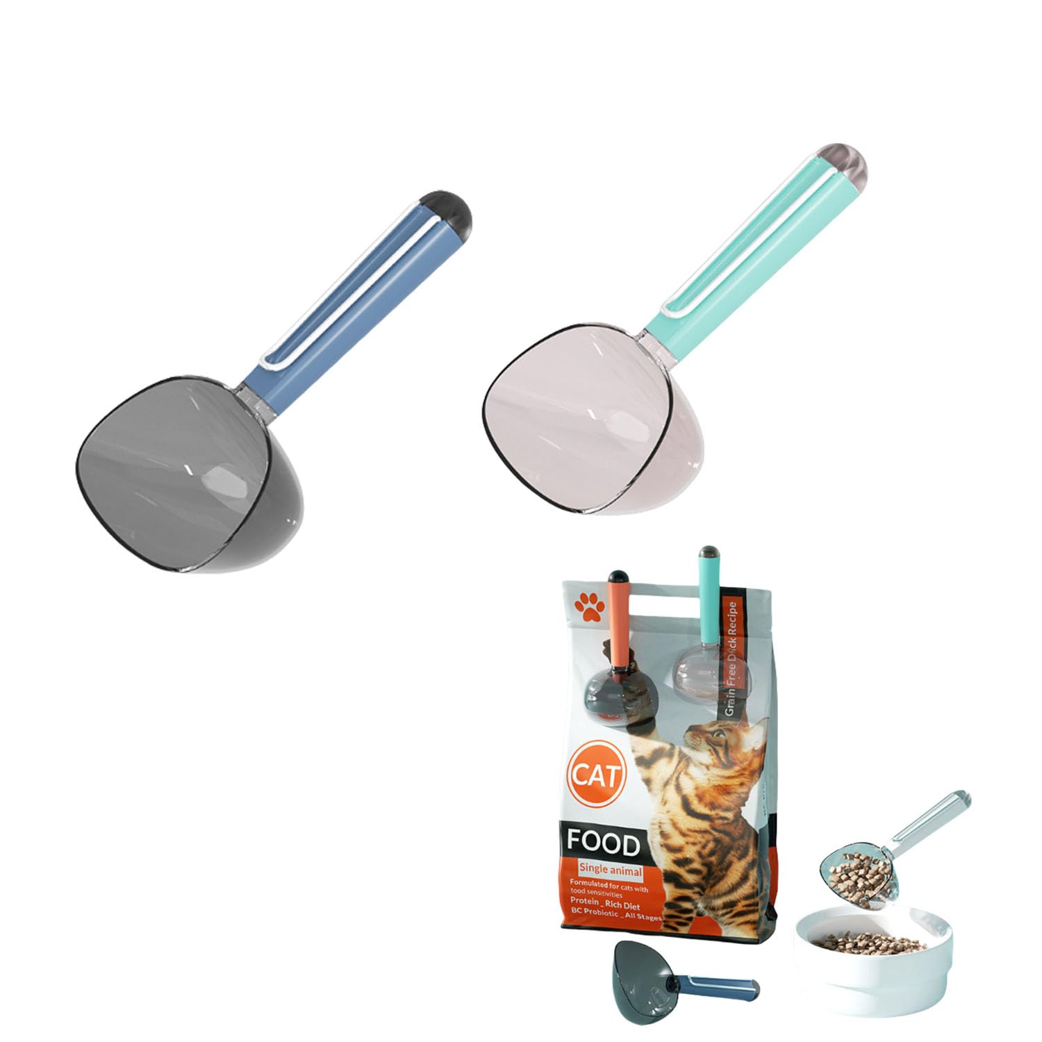 Xusdamyj Cat Dog Food Scoop,Pet Food Measuring Cups,Adjustable Pets Food Measuring Cups with Scale,for Dogs, Cats & Rabbit Food 2PCS