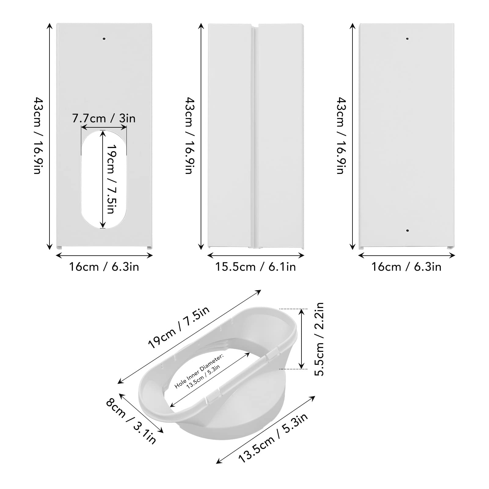 Kit de ventilación de aire acondicionado para ventana, kit portátil para aire acondicionado y ventana, apto para todos los sistemas de aire acondicionado con manguera de escape de 5,1 pulgadas, aire