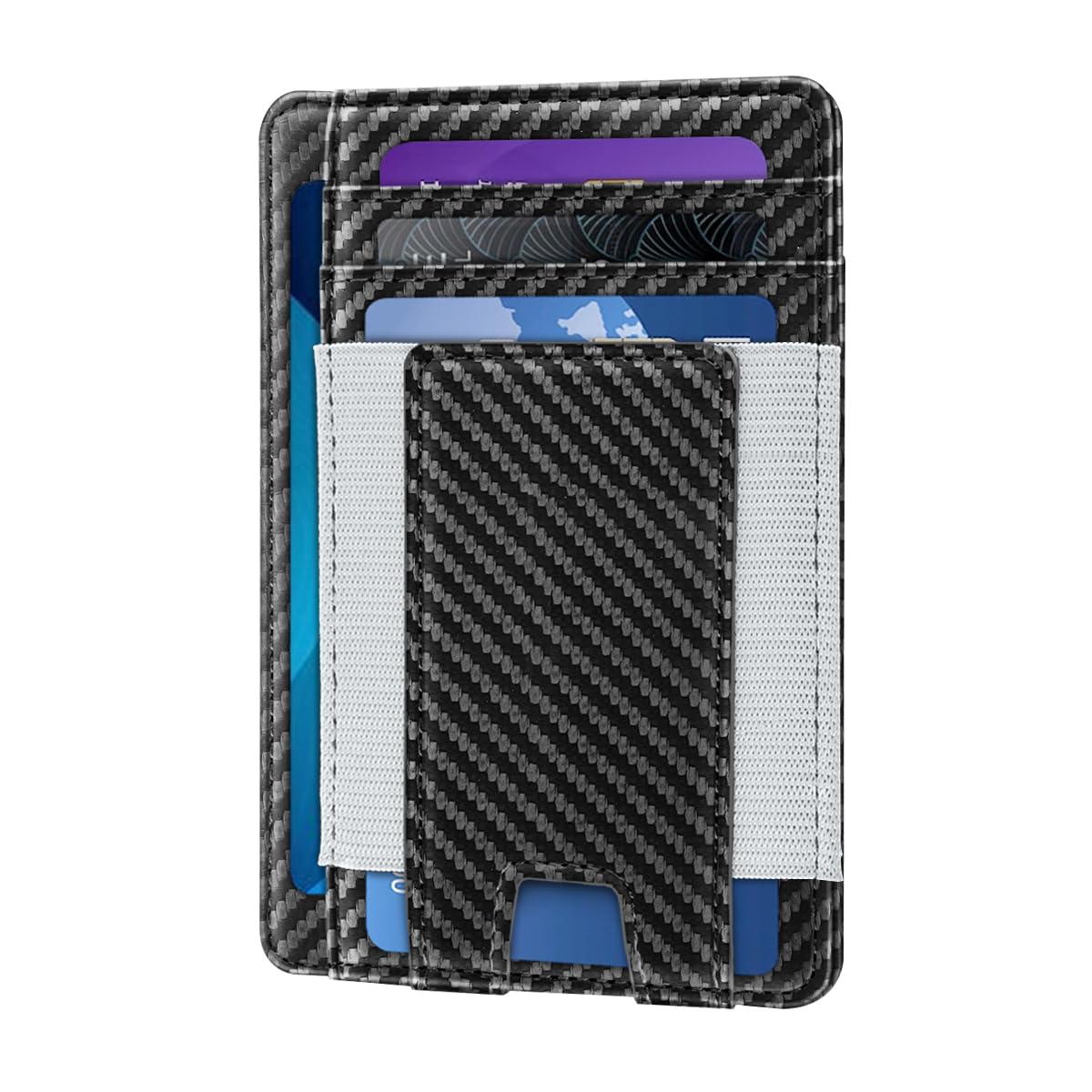 Slim Wallet Front Pocket Minimalist Credit Card Holder RFID Blocking Leather Wallets for Men and Women, Carbon Fiber