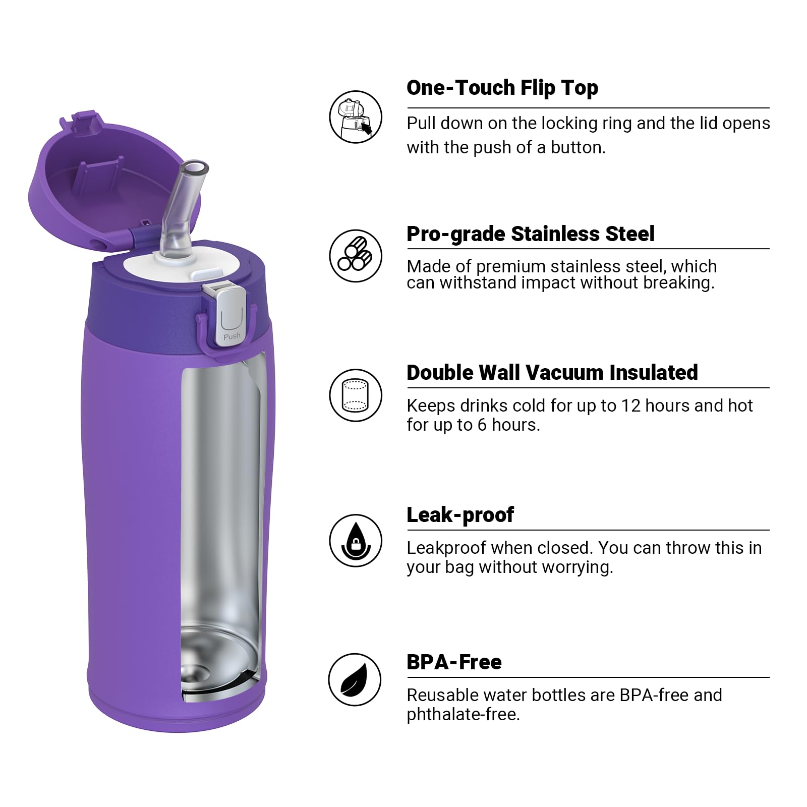 Super Sparrow Borraccia Termica Cannuccia, Borraccia in Acciaio Inox - 350ml, 500ml, 750ml, 950ml - Senza BPA Tazza Borracce Termiche, Bottiglia Termica per Bambini, Scuola, Sportiva