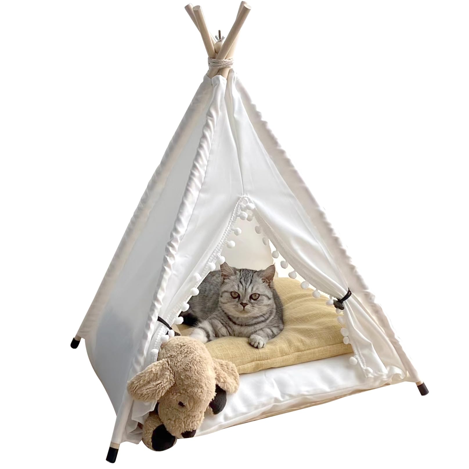 Haustierzelt halbgeschlossen geräumig Hundezelt gepolstert rutschfest für Katzen mit sicherem Mini-Katzen-Tipi zum Entspannen Schlafen Heimtierbedarf S