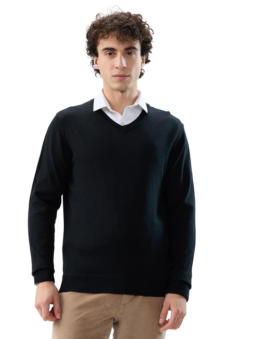 raymond Men Regular Fit Solid Pattern Merino Wool Acrylic Blend Full Sleeve V Neck Casual Sweater-picture-28
