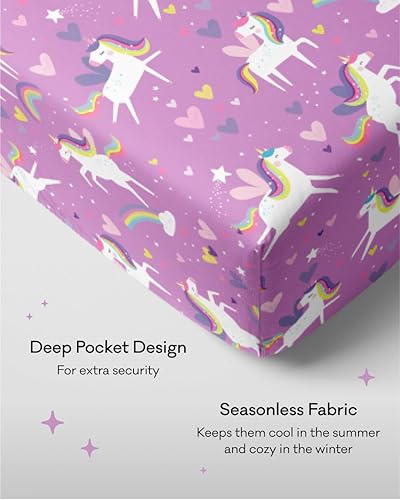 Miniatura 3 de Little Sleepies Sábana bajera para cuna, viscosa de bambú, totalmente elástica, unicornios de Sienna
