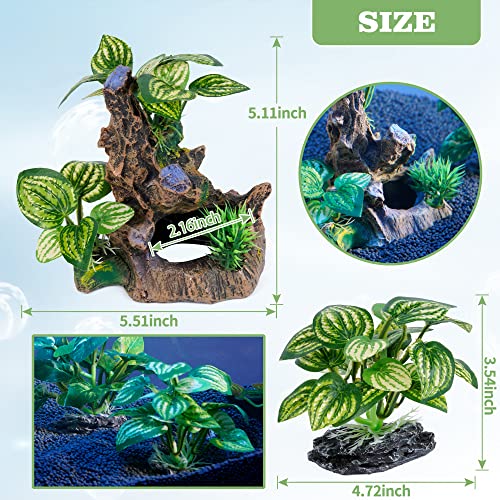 Image of Ameliade Aquarium Cave Decorations Fish Tank Artificial Silk Plants Ornaments Leaf Pad Hammock Hides Decor Small Fish Bowl Accessories Beta Toys (2PCS)