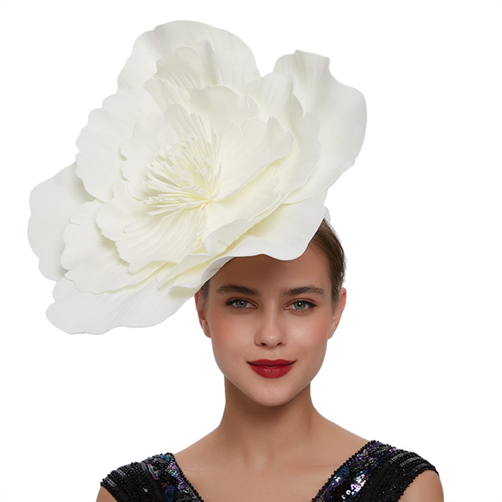 Large Flower Fascinator Hat - Handmade Elegant Cocktail Headpiece for Weddings Fascinator Hat Sheer Mesh Large Flower Veil Retro Elegant  main image 3