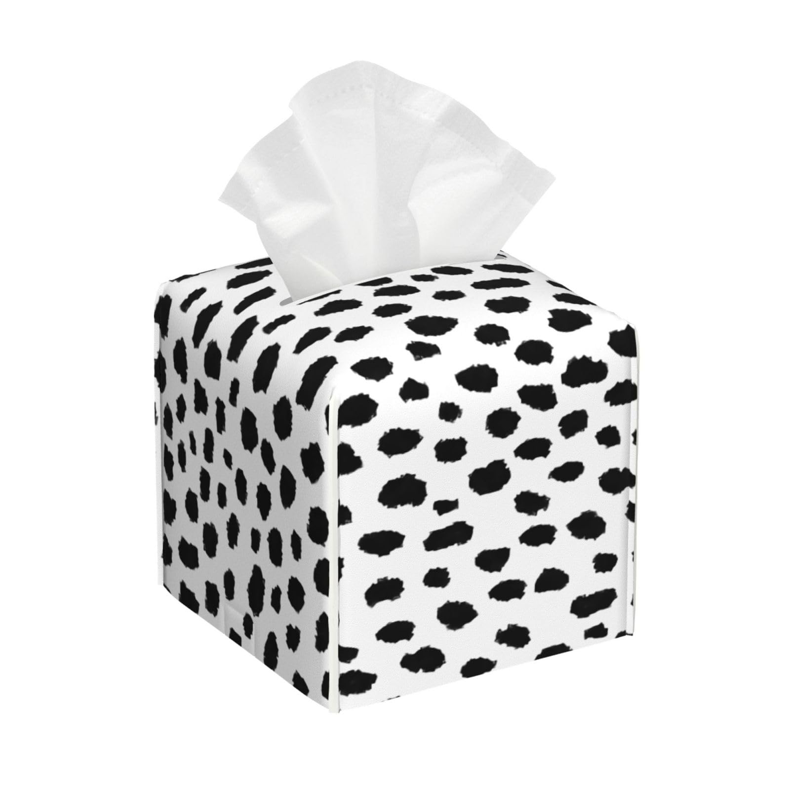 Asbwuo As Pic Dalmatian Spots Black White Square Tissue Box Cover, Cubic Tissue Paper Box, Decoration On Dining Table And Bathroom, Office