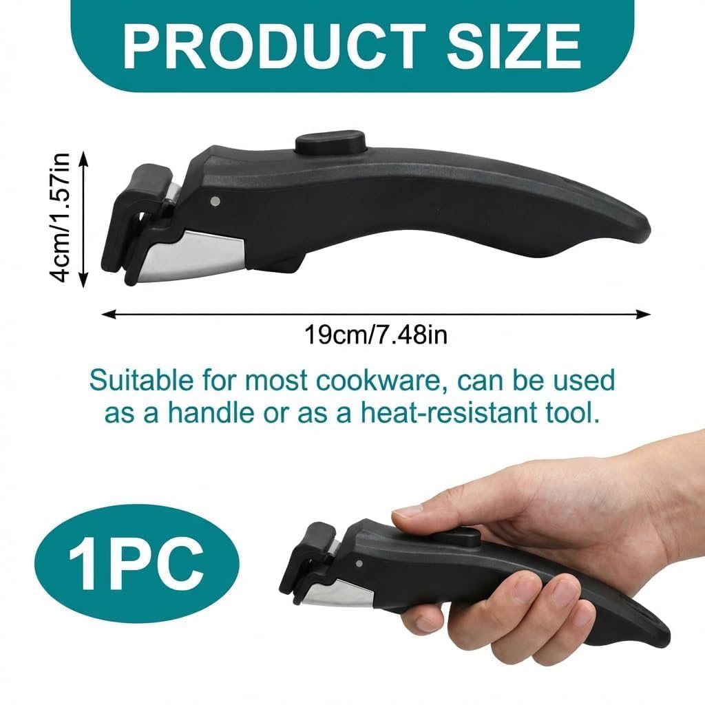 Abnehmbarer Topfgriff Hitze Rutschfester Griff für Töpfe & Pfannen, Hitzebeständiger Anti-Rutsch Griff bis 10KG Tragkraft Ersatzgriff für Abnehmbarem Griff, Ideal für Küche Camping Wohnmobil (Schwarz)