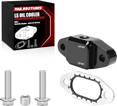 LS Engine Oil Cooler Bypass Cover Block-Off Plate for Gen III/IV LS Engines, Durable Aluminum Replacement for OE#12577903, 2 x 1/8" NPT Ports