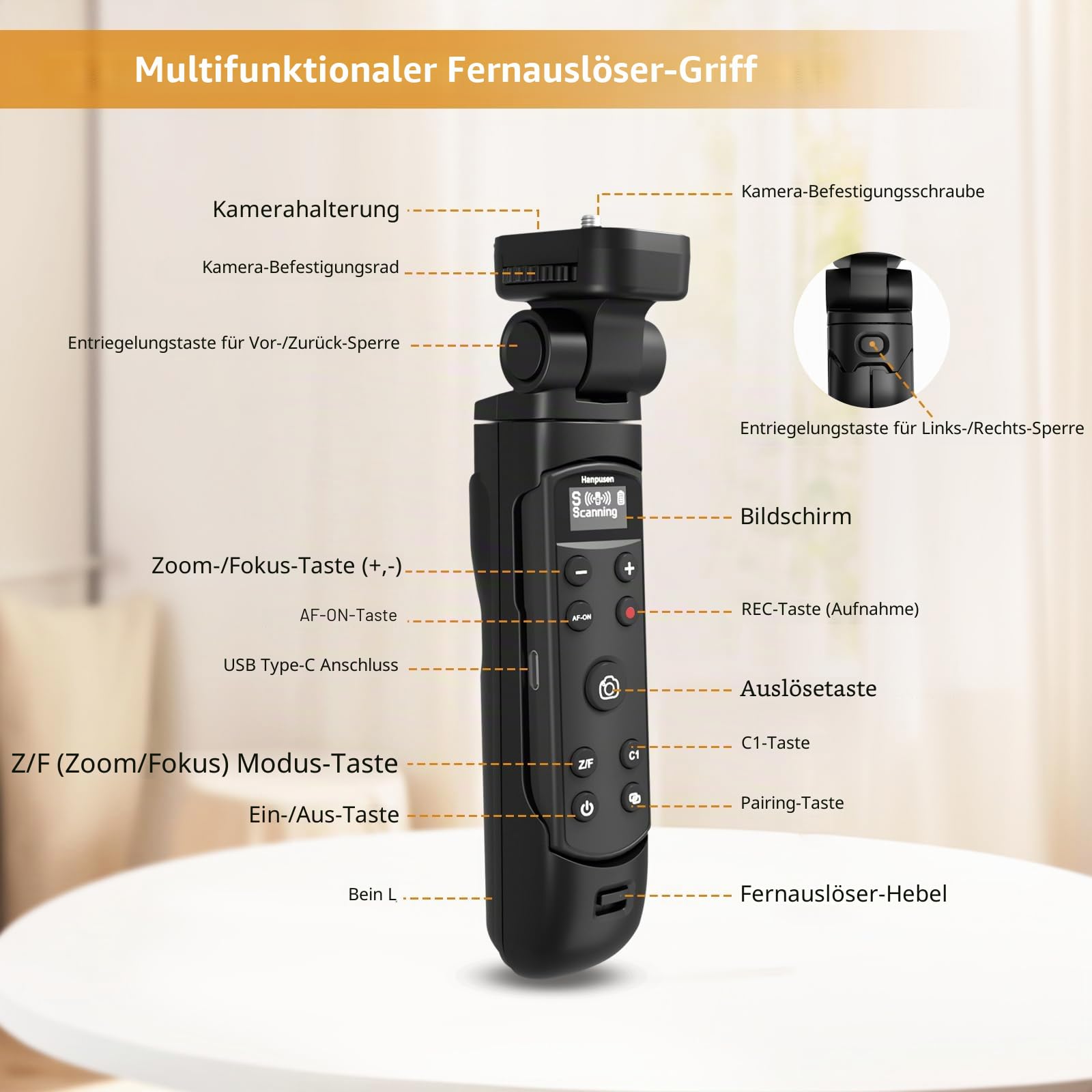 Kompatibel mit Sony Kameras Stativ - Mini-Stativ mit aufladbarer Fernbedienung mit Focus Zoom für Sony ZV-E10/ZV-E1/ZV-1/ZV-1F/RX100VII/RX0 II/A6700/A6400/A6600/A7III/FX3 - Ideal für Vlogging, Schwarz