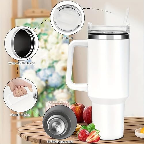 Miniatura 5 de s'shimmer Vaso de acero inoxidable de 40 onzas con aislamiento al vacío con tapa y popote para agua, batidos y más, té helado o café, vaso de regalo