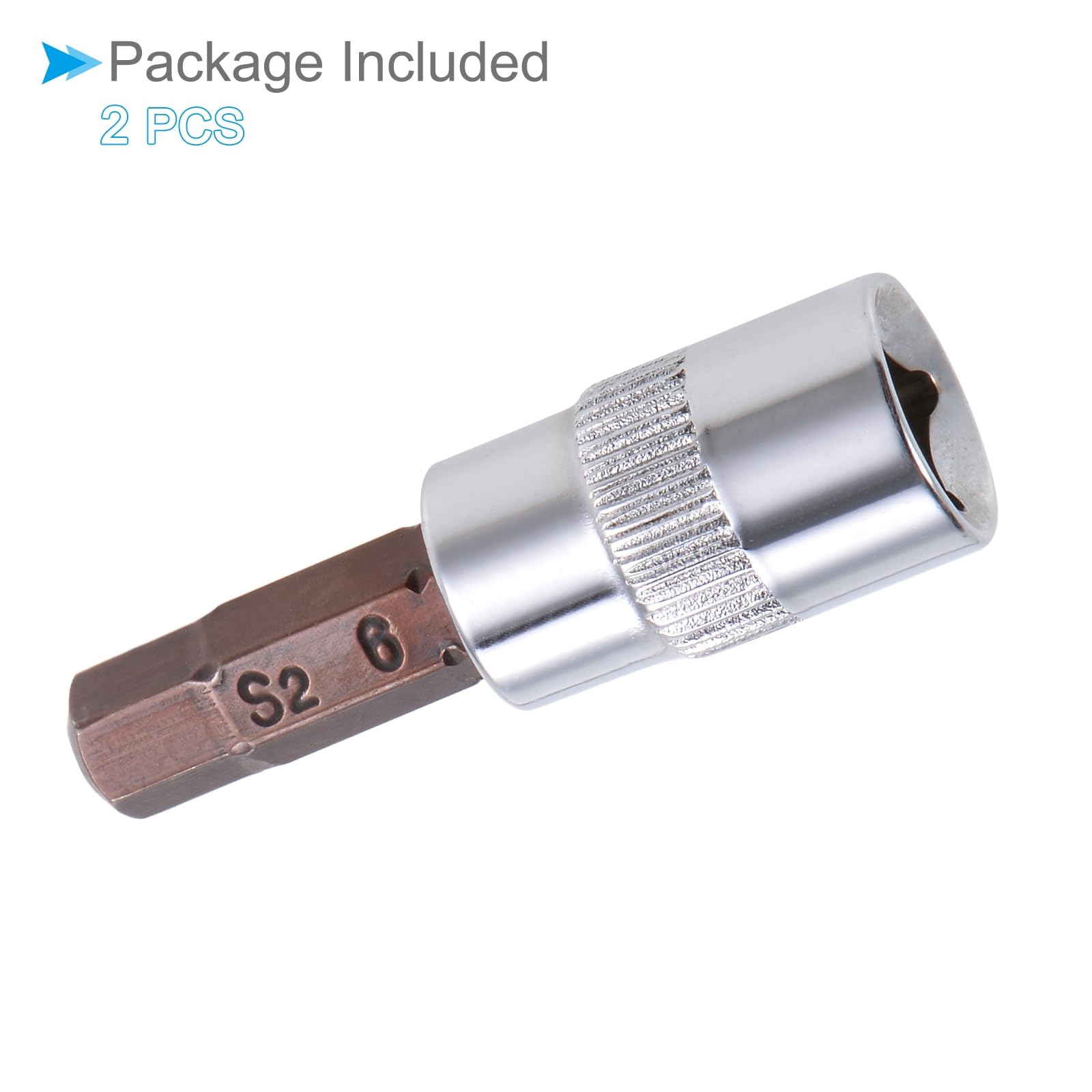 Chiave Esagonale a Bussola, Metrico H6 (6mm) Punta 1/4" Attacco 1,5" Lungo, Acciaio Legato S2 Temprato al Cromo-Vanadio - (Applicazioni: per Applicazioni Fissaggio) 2pz