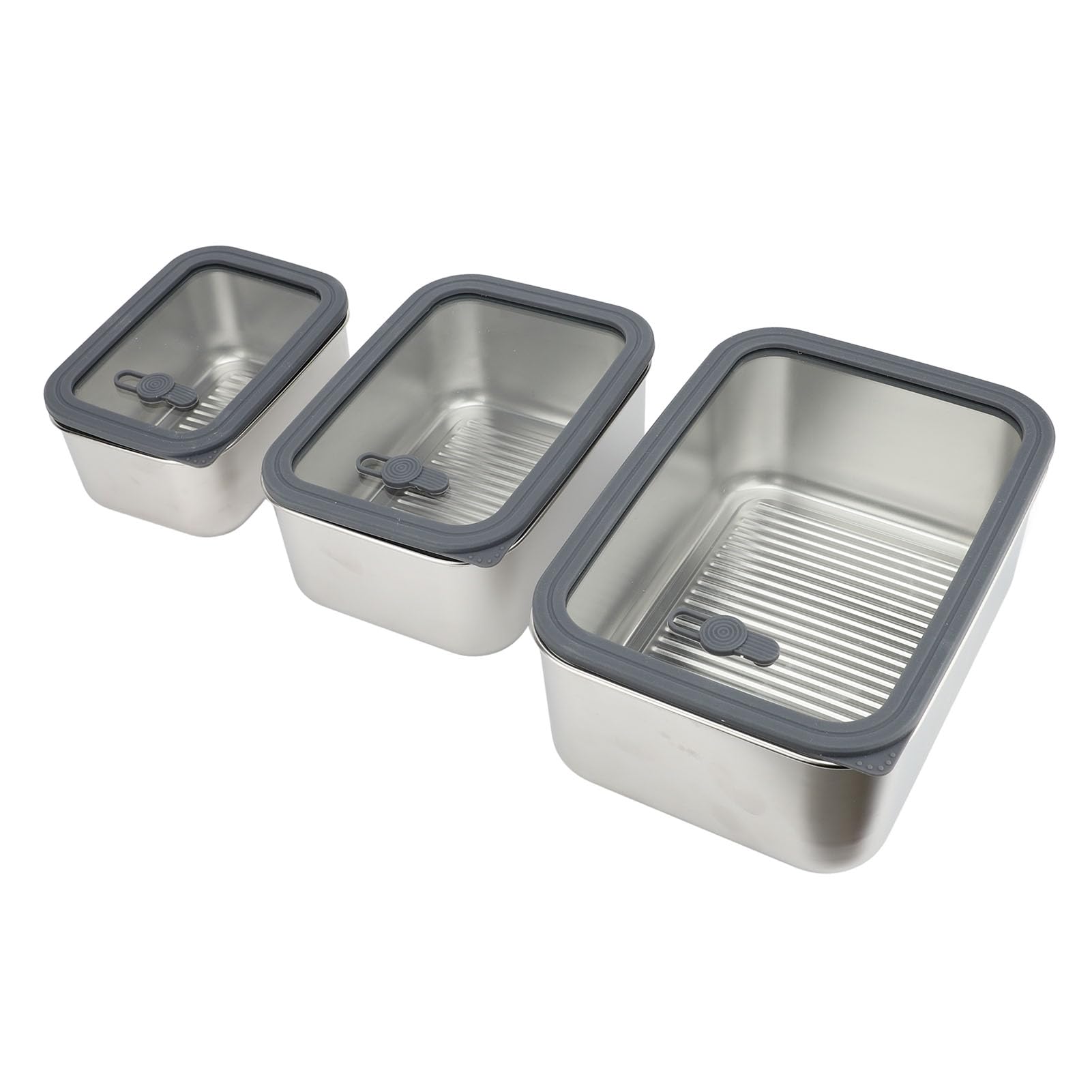 Rengue Contenitori per Alimenti in Acciaio Inossidabile, Contenitori per il Pranzo di Grado 304 con Coperchi in Vetro Sigillati, Ermetici a Prova di Perdite 3 Dimensioni 650 Ml 1300 Ml 2300 per Casa