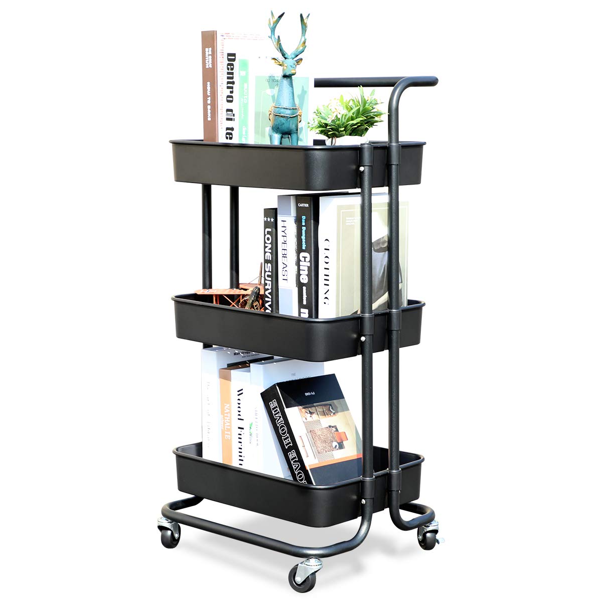 Buy Storage Trolley on Wheels, ENUOSUMA 3 Tier Kitchen Trolley, Book