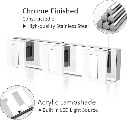 Miniatura 3 de Ralbay Modernas luces LED cromadas para tocador, 4 lámparas acrílicas para baño sobre espejo de tocador, iluminación LED de tocador de 6000 K luz