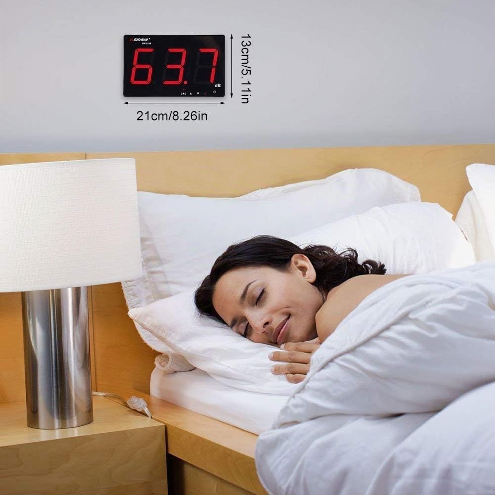 Medidor de decibelios, medidor de nivel de sonido digital montado en la pared, medidor de ruido, rango de medición de 30 a 130 dB, precisión de 1,5 dB con pantalla LCD
