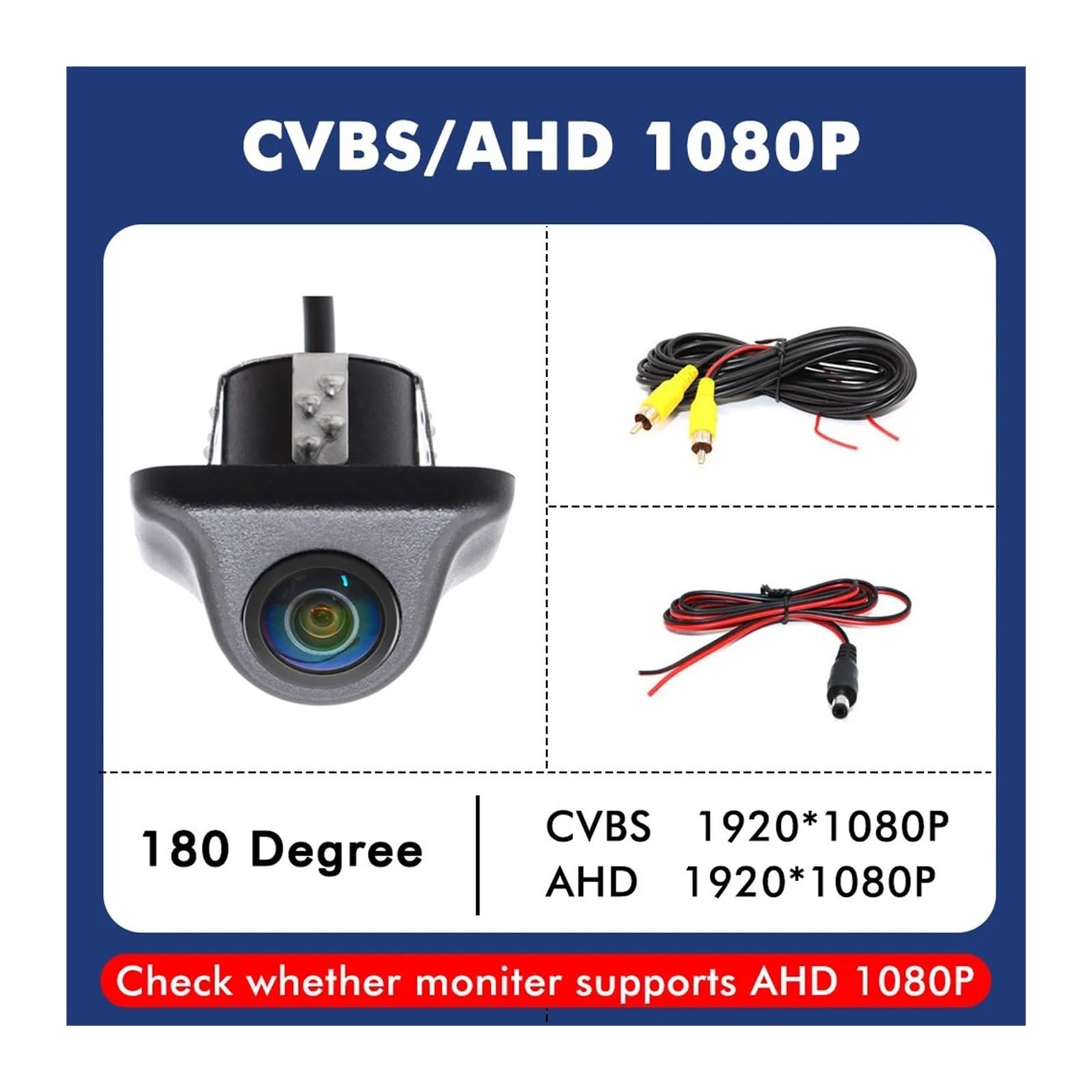 Tylna kamera samochodowa, pasująca do radia samochodowego MP5 180 stopni 4K 1920x1080P obiektyw typu rybie oko format AHD NTSC HD Night Vision kamera cofania pojazdu(Black)