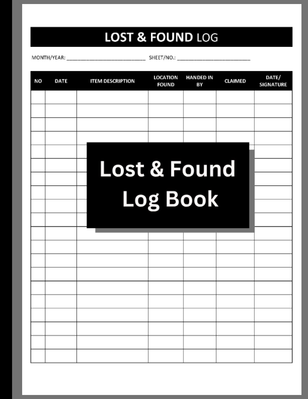 Lost Property Log Book Lost & Found ledger to record and