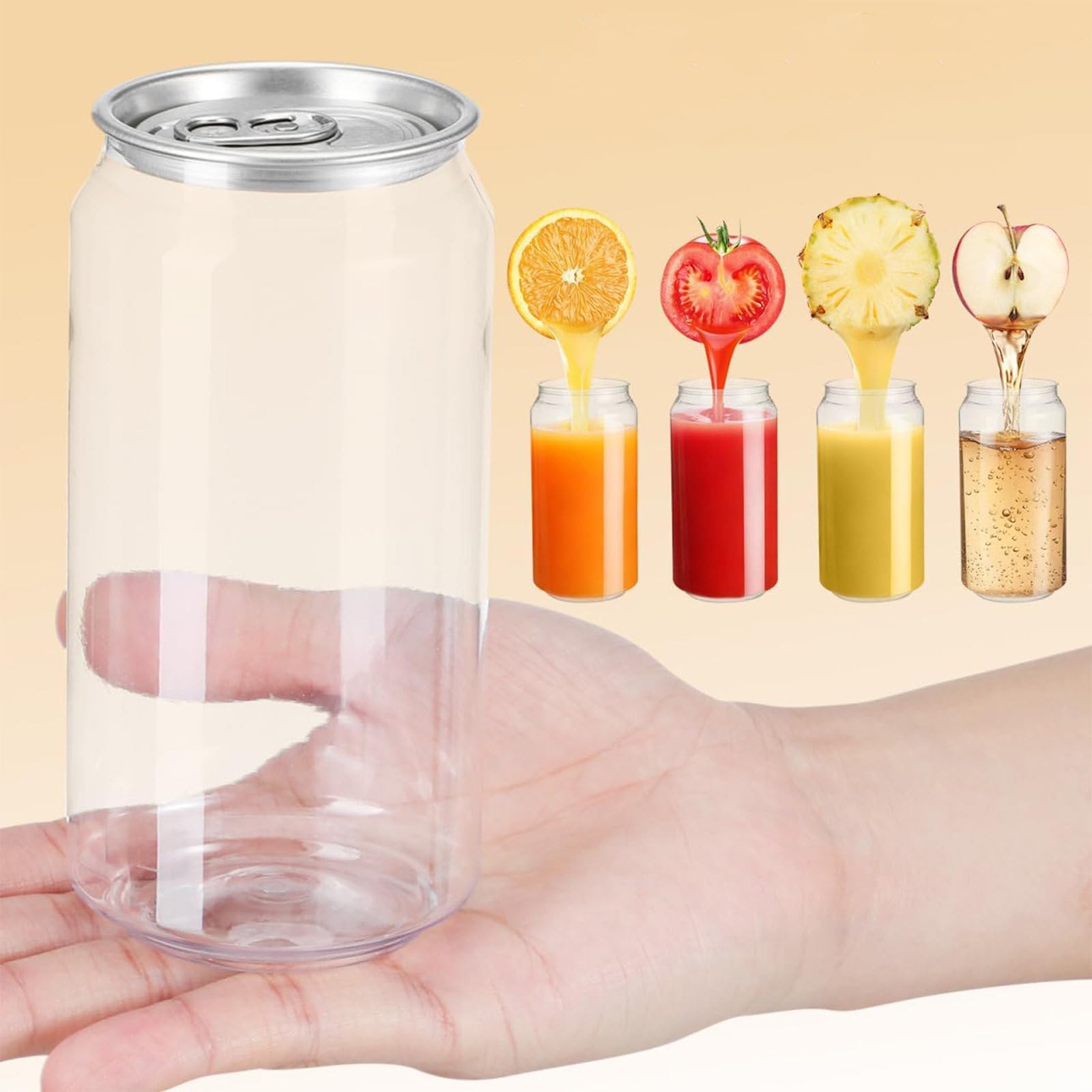 200 Stück Dosenbecher mit Deckeln – Einweg-Saftflaschen aus PET, Tragbare Getränkedosen und Aufbewahrungsgefäße, Kompatibel mit Dosenverschließmaschinen 500ml/17oz