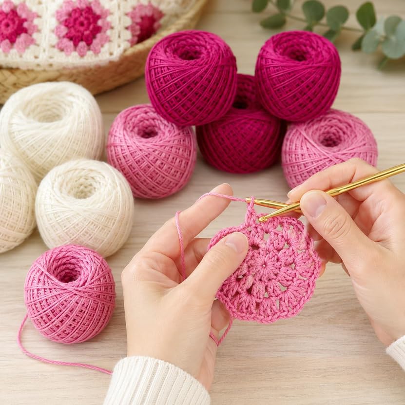 Nisrix Crochet Cotton Thread Yarn Combo, 10 Rolls, Pink - Image 6