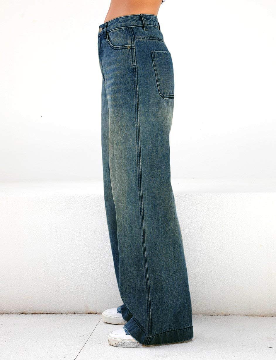 EMMIOL Women’s 2025 Wide Leg Jeans Distress Mid Waist Denim Pants Vintage Y2K Trousers