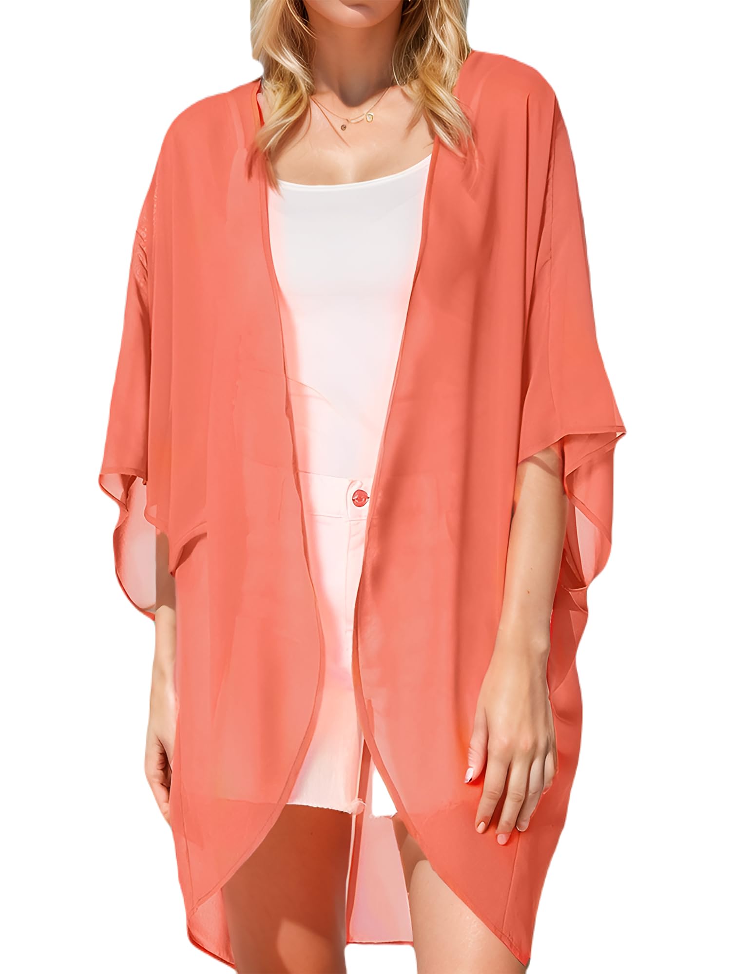 Moss Rose Women's Beach Kimono Coverup Sheer Chiffon Cover Ups, Casual Loose Open Front Cardigan Tops