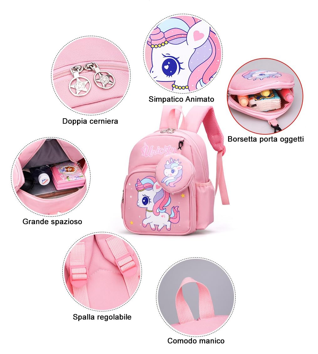 R.Leone Valigia Cavalcabile per Bambina EasyJet 45x36x20 cm + 30x23x14 cm Set 2 Pezzi Trolley Bagaglio a mano 4 Ruote e Zaino 3252 (Unicorno, Valigia 45x36x20cm+Zaino con corno)