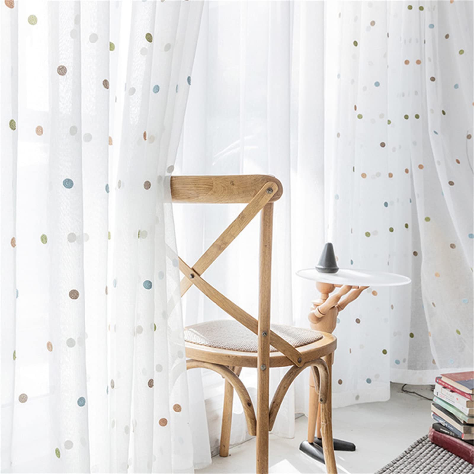 Voile Vorhang Sheer Gardinen mit Ösen,Vorhänge aus massivem Leinen, durchscheinend,Farbige Punkte,dekoratives Gardinen-Design für modernes Wohnzimmer,2 Stücke,B140×H240cm