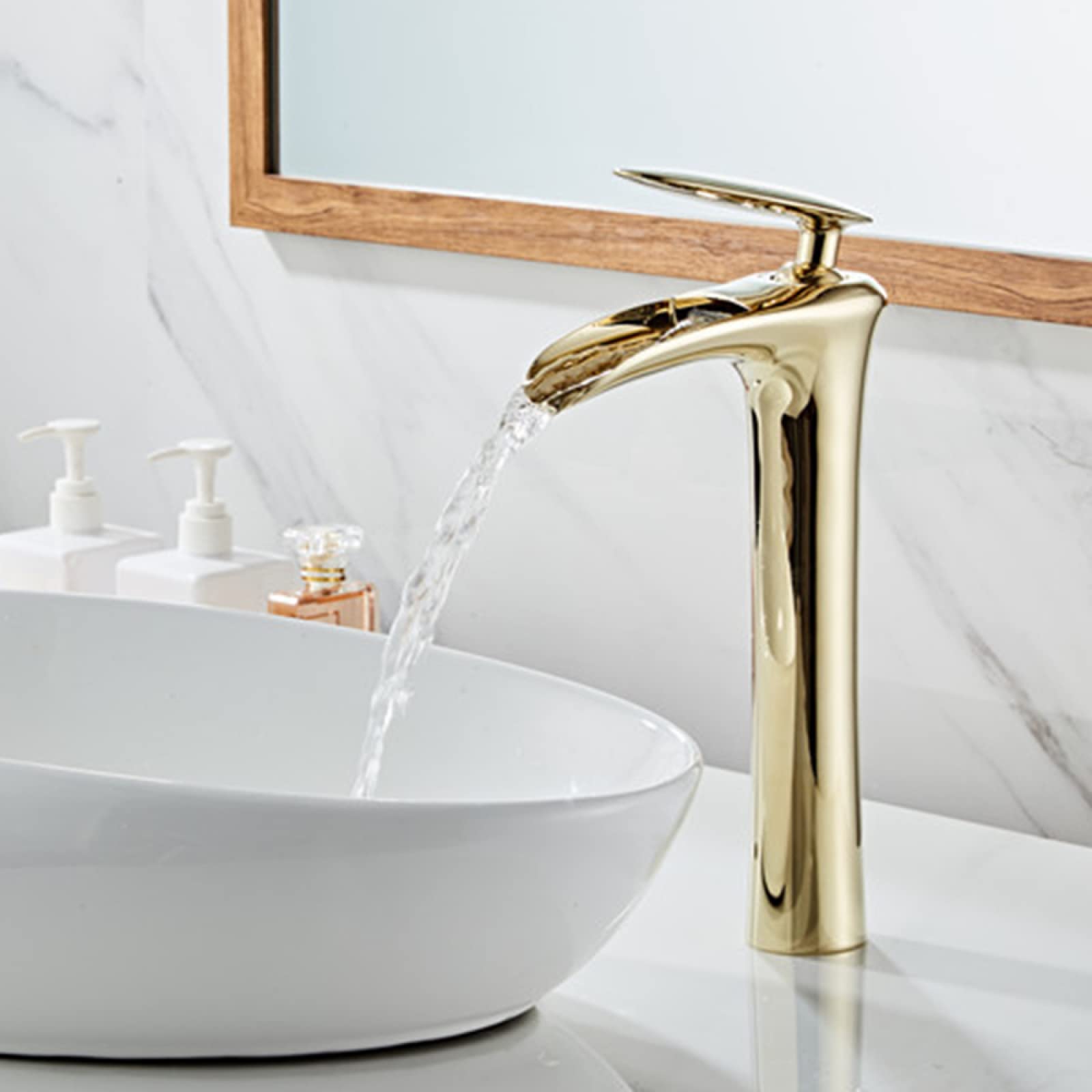 Robinet en laiton de salle de bain or avec mitigeur cascade haut haut de gamme