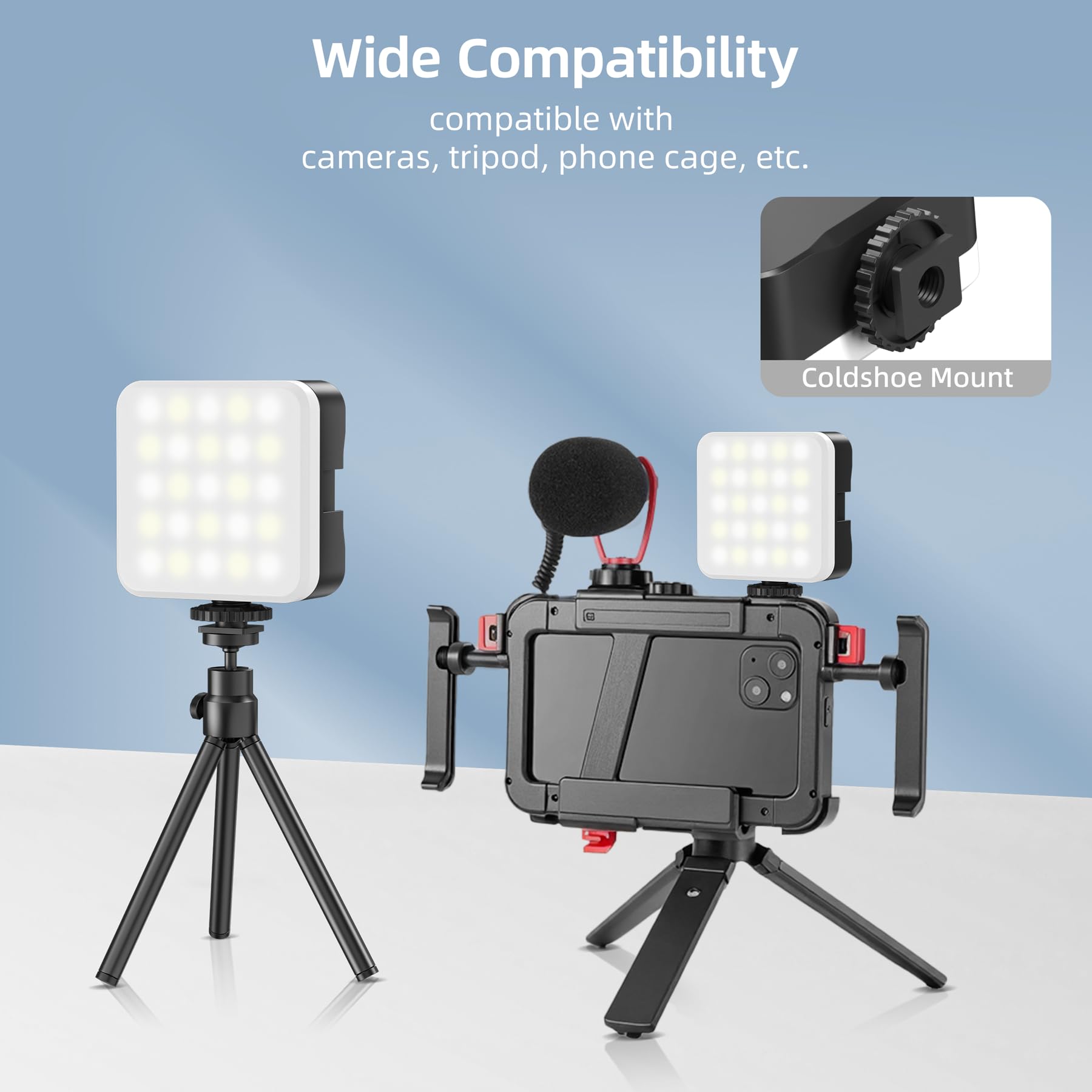 Zeadio Tragbares LED-Videolicht, 3000K-7000K Dimmbares Kamera-Fülllicht, CRI>95, wiederaufladbares Taschenlicht für Fotografie, Vlogging, Live-Streaming, Kamera, Stativ, Handy-Cage usw (2er Pack)
