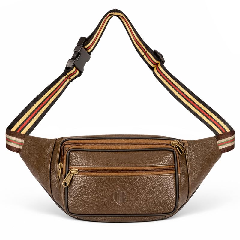 Leather Waist Bag for Men & Women | Adjustable Belt Bag with Multiple Zip Pockets | Travel & Casual Use (Esquire_Choc_Plain, One Size)-image-36