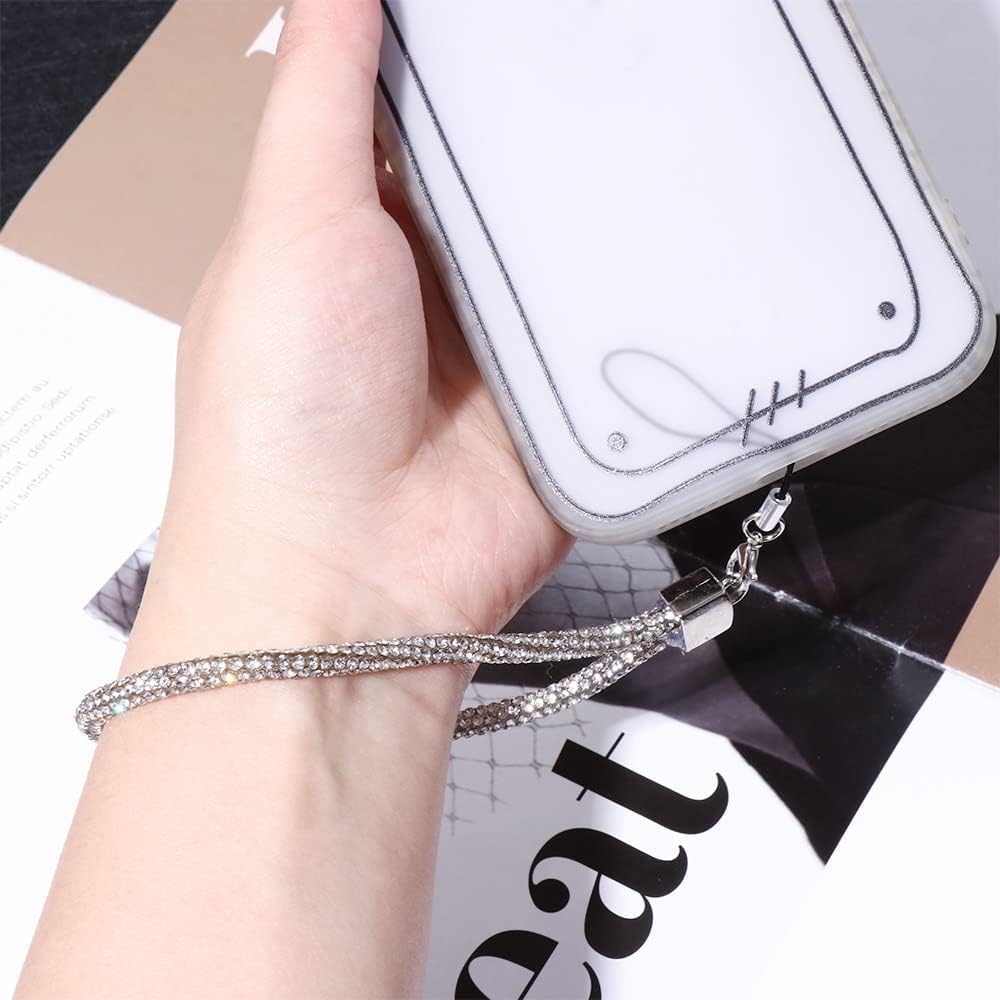 JJLFresheners Silver Cellphone Chain Fashion Phone Wrist Chain Rhinestone Mobile Phone Strap Pendant Short Charm Anti-Lost Lanyard, Car Keychain, Décor