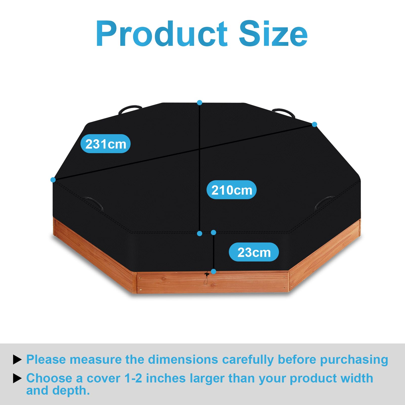 Bac A Sable Lasuroa Octagon Sandbox Cover, 84x78x9in Waterproof Protective Sand Box Cover With Drawstring Closure & Reflective Handles Black 420D Oxford Cloth Sandpit Pool Lid Outdoor For Kids Carre De Sable