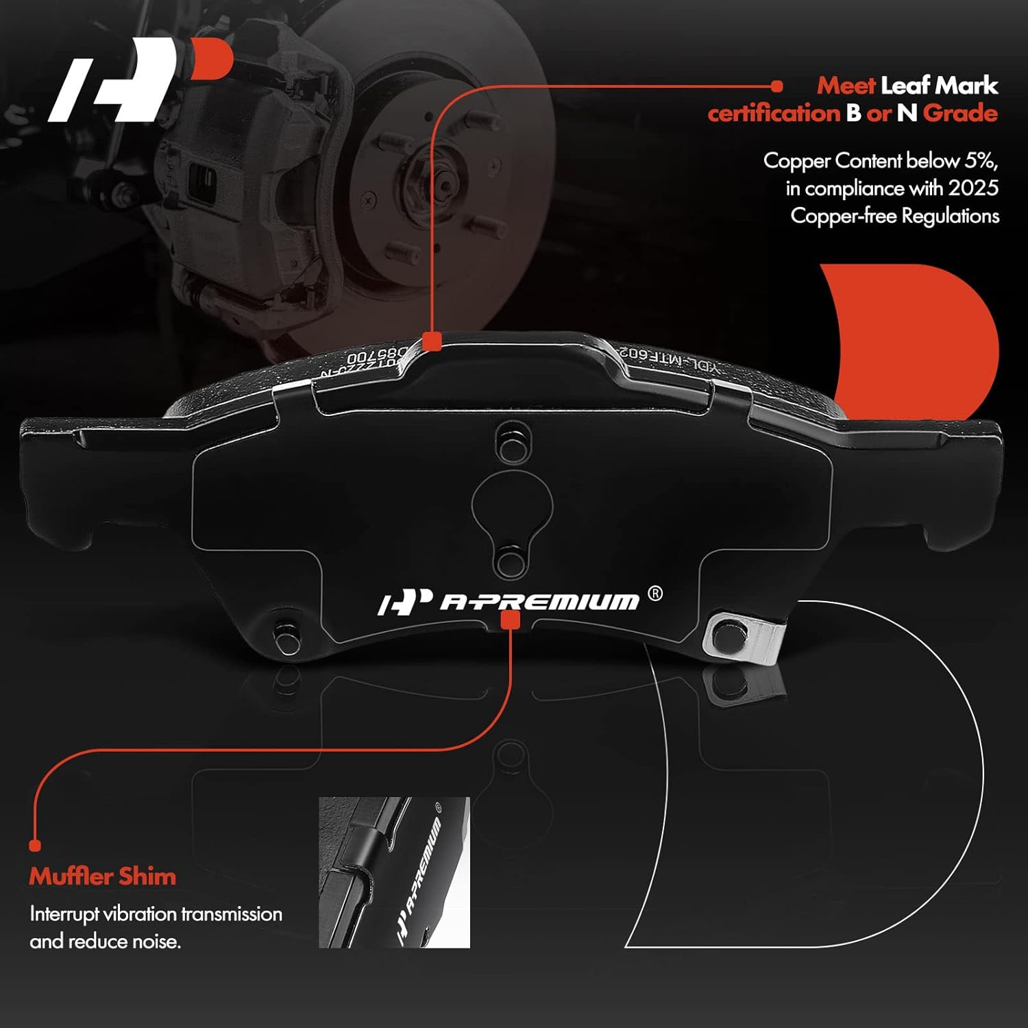 A-Premium Front Ceramic Brake Pads Set Compatible with Chrysler and Dodge Models - Town & Country/Caravan/Grand Caravan 2001-2007, Voyager 2003, with Hardware, 4-Pack