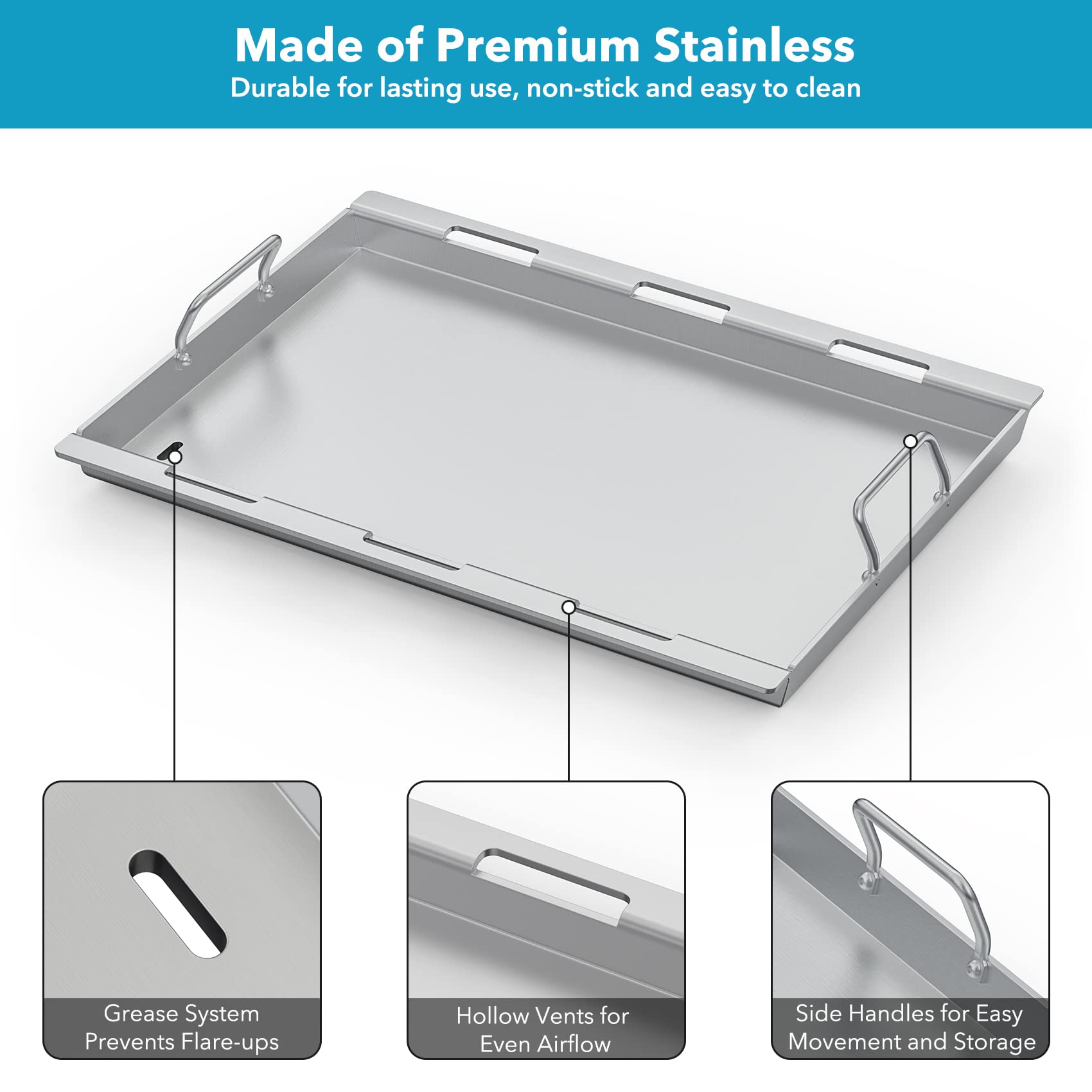 Onlyfire Plaque de Cuisson en Acier Inoxydable, BBQ Plancha pour Weber Spirit I, II & II 300 Series Gas Grills, Pièces de Rechange pour Gril Universel pour Weber Spirit S-310 S-320 E-310 E-320