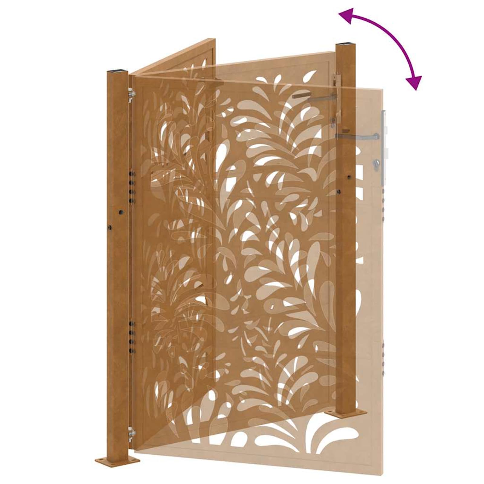 Cancello da giardino, 100 x 125 cm, design ondulato, in acciaio resistente alle intemperie, effetto ruggine, inclusi pali e materiale di montaggio, per giardino, terrazza e terreno
