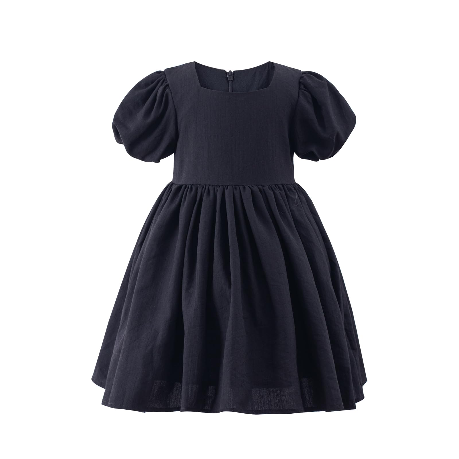 KARETT Toddler Girl Dress Vintage Dress Little Girls Cotton Puff Short Sleeve Kids Swing Casual Elegant Formal Dress