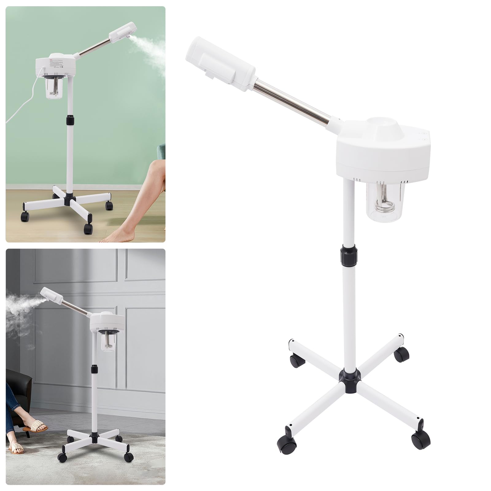 Gesichtsdampfer 800W 360 Grad Drehbar 2 In 1 Ozon Bedampfer Verdampfer mit Einziehbaren Stab Gesichtssauna Weiß