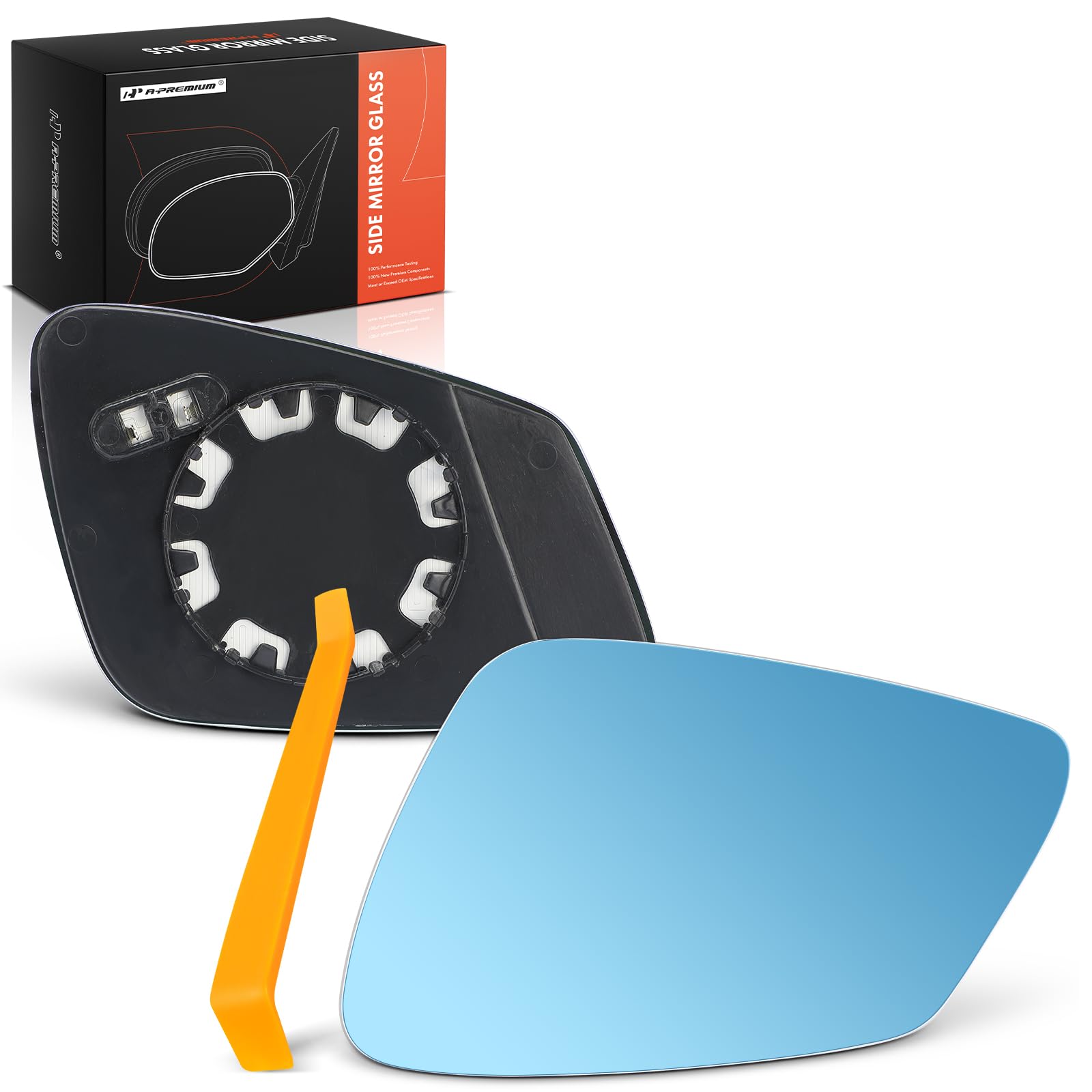 A-Premium Left Driver Side Heated Blue Mirror Glass with Backing Plate - Compatible with BMW 525i, 528i 535d 535i 740Ld 740Li 750i 750Li xDrive, 530i,