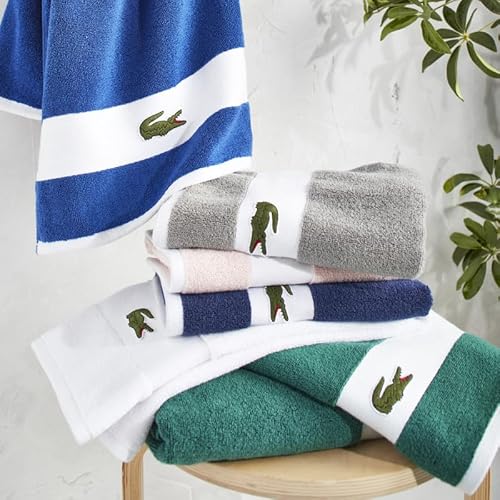 Lacoste Sport Stripe 6-teiliges Luxus-Baumwollhandtuch-Set - Hergestellt aus 100% weicher Supima-Baumwolle, saugfähig & schnelltrocknend, inklusive 2 Badetücher, 2 Handtücher, 2 Waschlappen