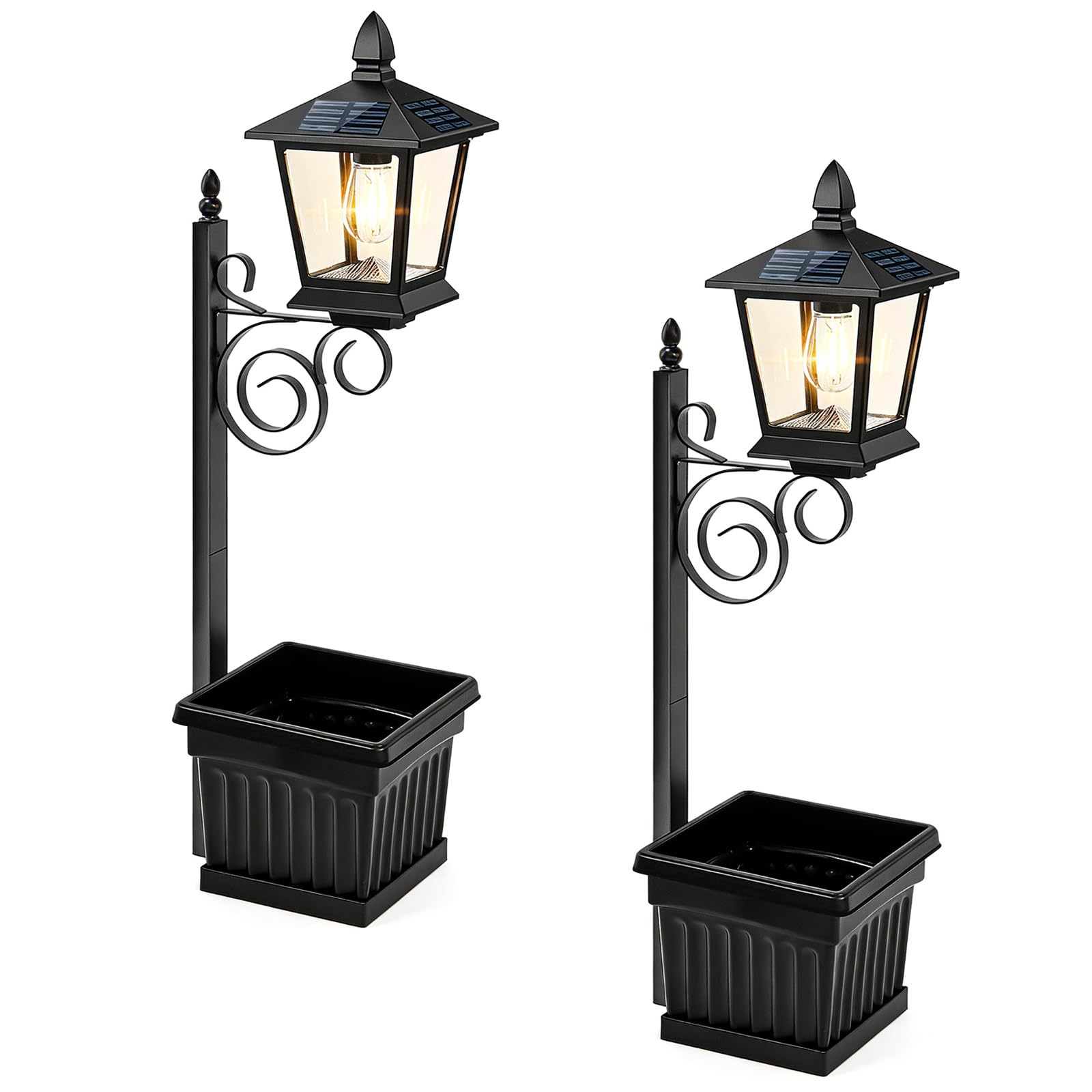 Kaeltsyn Solar Garden Lamp Integrated Planter Auto Transducer Lighting Solution for Patio Pathway Decorative Lamp Iron Planter